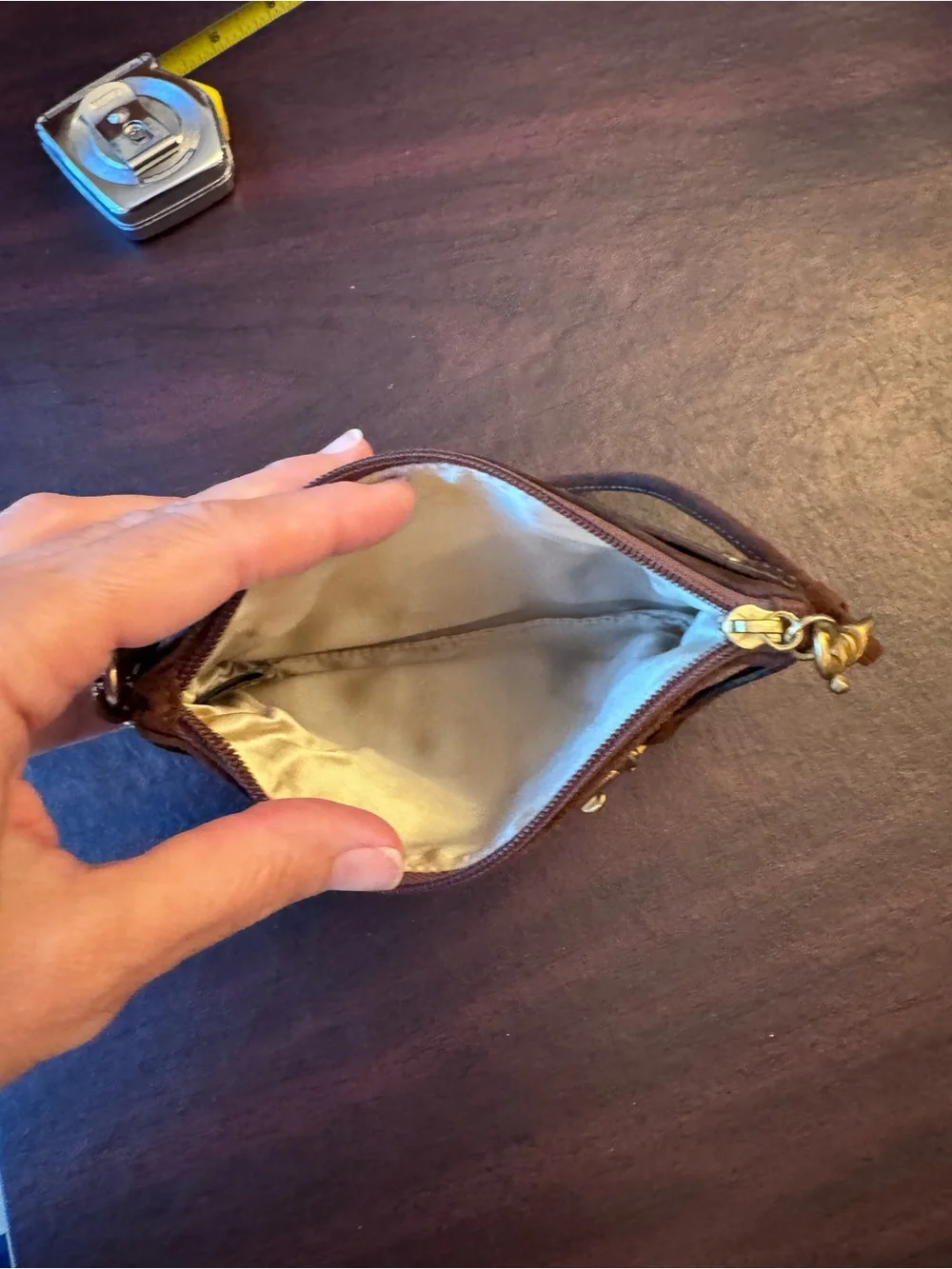vintage Coach Hamptons Mosaic patchwork suede wristlet brown brass